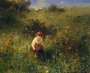 Ludwig Knaus Girl in a Field Sweden oil painting artist